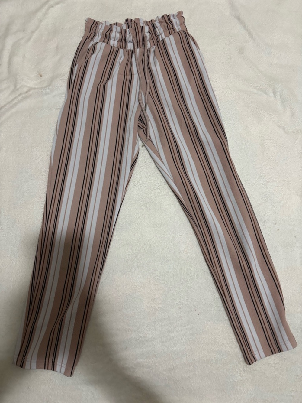 Women's Striped Ankle Pants in Beige and White